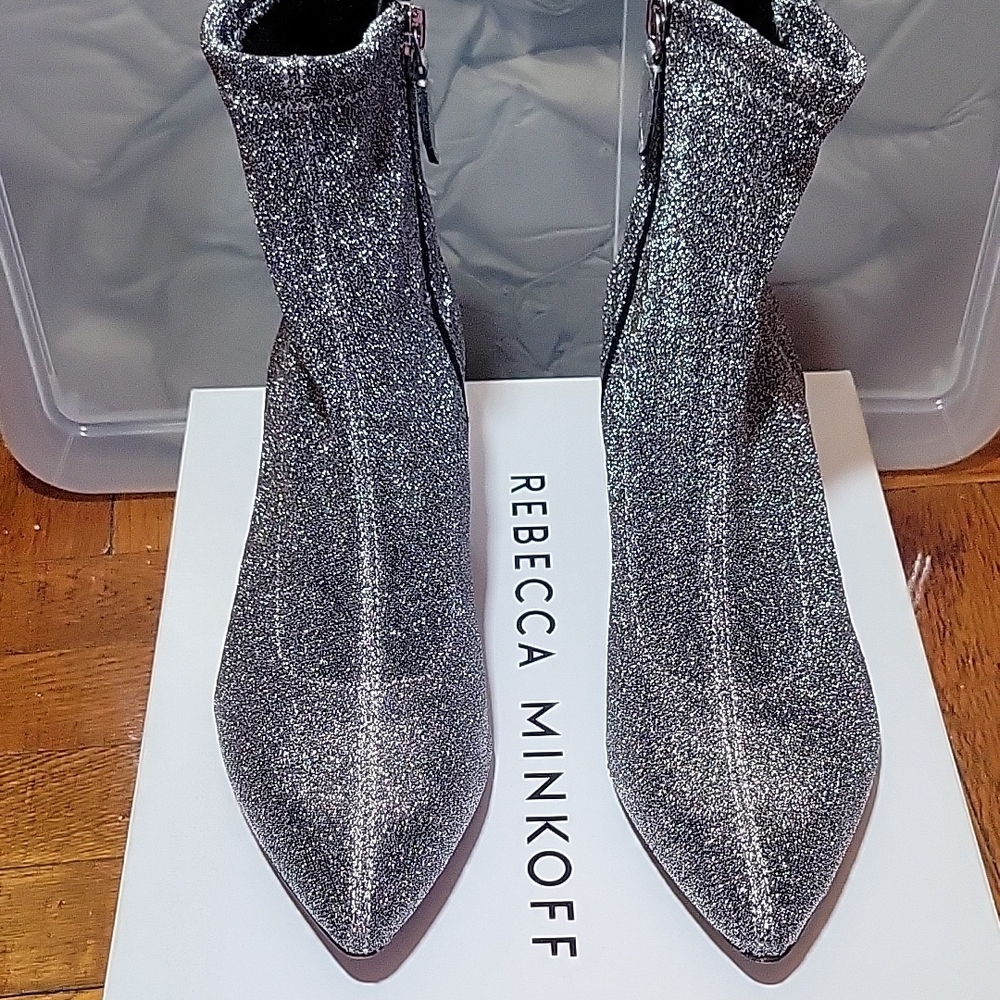 Rebecca Minkoff Silver Glitter Women's fabric Boots, size 8